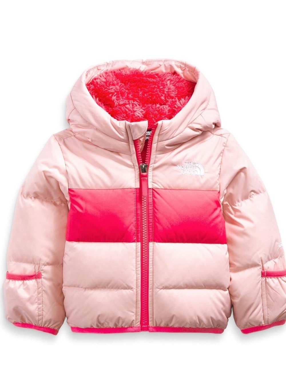 NWT THE NORTH FACE Moondoggy Reversible Hoodie | Peach/Pink MSRP $99 Size 6-12M
